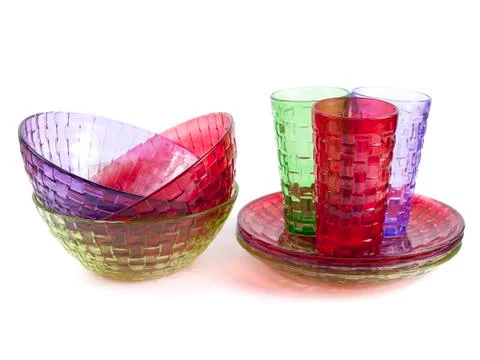 Set for the kitchen on a white background glassware retro old crystal transpa Stock Photos