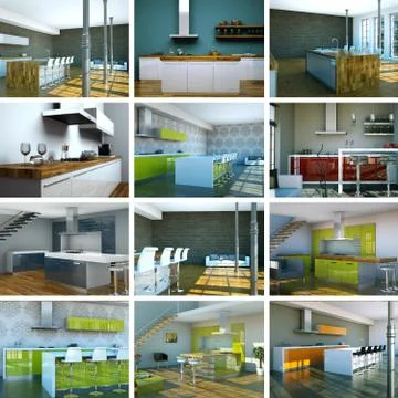 Set of kitchens in modern Interior design Stock Illustration