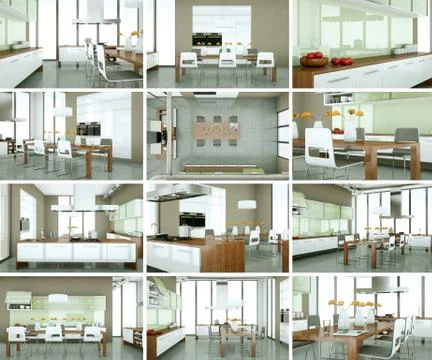 Set of kitchens in modern Interior design Stock Illustration