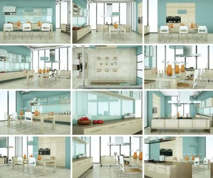 Set of kitchens in modern Interior design Stock Illustration