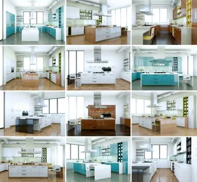 Set of kitchens in modern Interior design Stock Illustration
