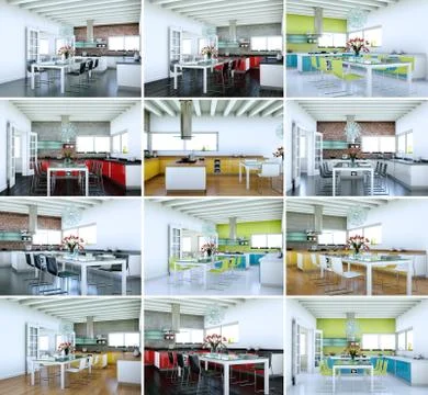 Set of kitchens in modern Interior design Stock Illustration