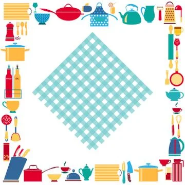 Set of kitchenware and restaurant utensils vector background. Stock Illustration