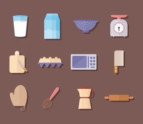 Set of kitchenware icons on a brown background 스톡 일러스트