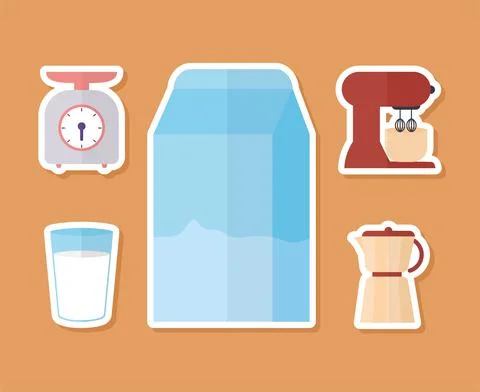 Set of kitchenware icons on a orange background Stock Illustration