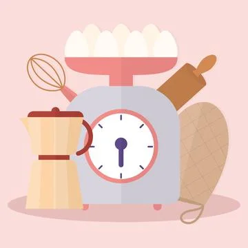 Set of kitchenware icons over a pink background Stock Illustration