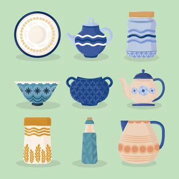 Set kitchenware in porcelain Stock Illustration