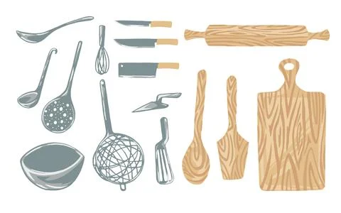 Set of kitchenware tools abstract style vector illustration on white backgrou 스톡 일러스트