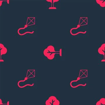 Set Kite and Forest on seamless pattern. Vector Illustrazione stock