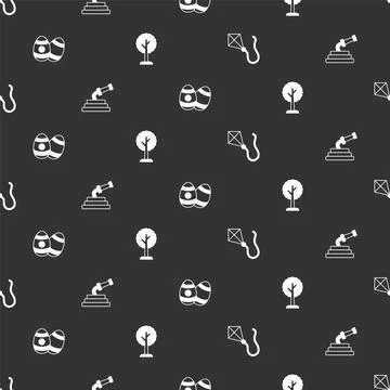 Set Kite, Garden hose, Easter egg and Forest on seamless pattern. Vector 스톡 일러스트