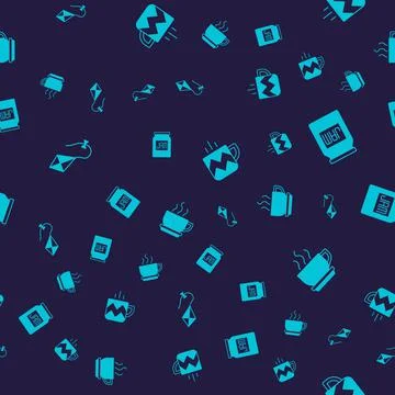 Set Kite, Jam jar, Cup of tea and Coffee cup on seamless pattern. Vector Stock Illustration