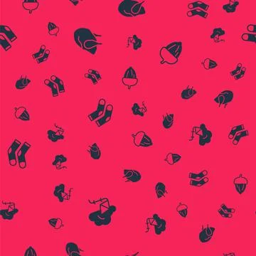 Set Kite, Roasted turkey or chicken, Socks and Acorn on seamless pattern. Vector Illustrazione stock