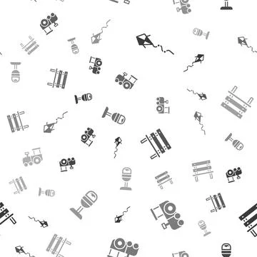 Set Kite, Toy train, Bench and Trash can on seamless pattern. Vector イラスト素材
