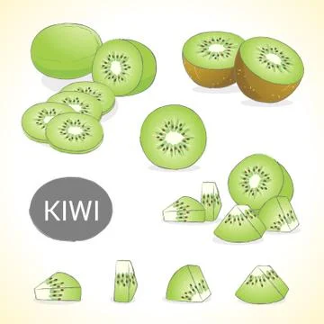 Set of kiwi fruit in various styles vector format Stock Illustration
