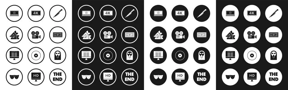 Set Knife, Cinema camera, ticket, Online play video, VHS cassette tape, , Funny Stock Illustration