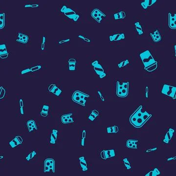 Set Knife, Coffee cup to go, Candy and Cheese on seamless pattern. Vector Stock Illustration