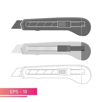 Set, Knife for construction work. Linear, solid and realistic design. On a white Stock Illustration