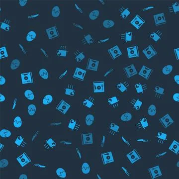 Set Knife Cooking pot live streaming and Broken egg on seamless pattern. Vect Stock Illustration