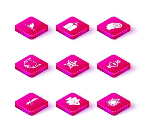 Set Knife, Fish, Diving mask, Starfish, Turtle, watch, Scallop sea shell and イラスト素材