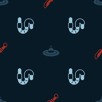 Set Knife, Fishing float in water and Worm on seamless pattern. Vector 스톡 일러스트