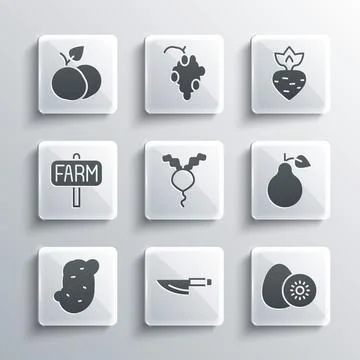 Set Knife, Kiwi fruit, Pear, Radish, Potato, Location farm, Mango and Turnip Stock Illustration
