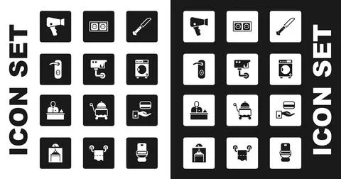 Set Knife, Security camera, Door handle, Hair dryer, Washer, Electrical outlet Ilustración de archivo