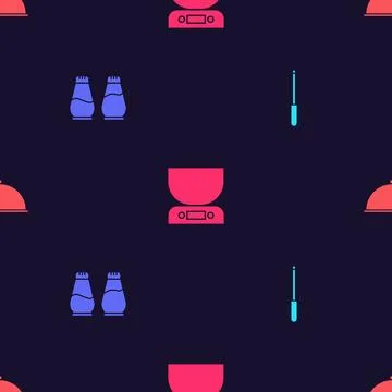 Set Knife sharpener, Salt and pepper, Electronic scales and Covered with tray Stock Illustration
