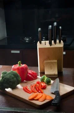 Set of knifes in Kitchen table Stock Photos
