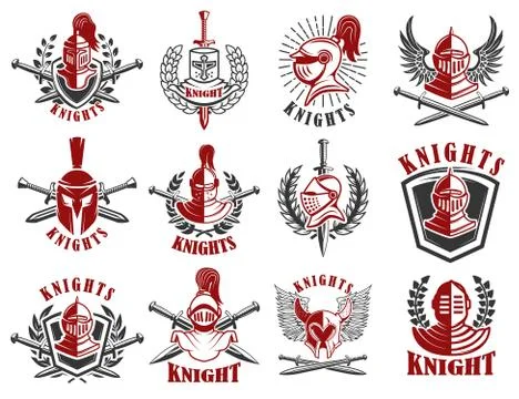 Set of knight emblems. Design elements for logo, label, emblem, sign, badge. Stock Illustration