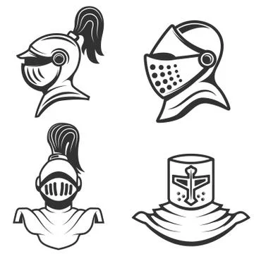 Set of the knight helmets isolated on white background. Design e Stock Illustration