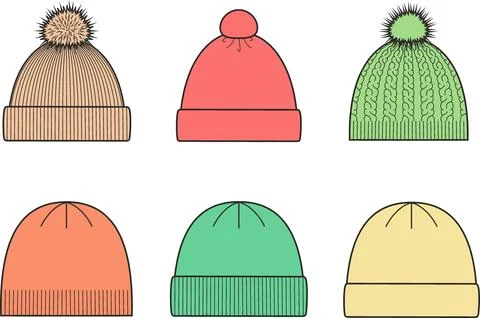 Set of knitted winter caps. Stock Illustration