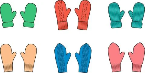 Set of knitted winter mittens. Stock Illustration