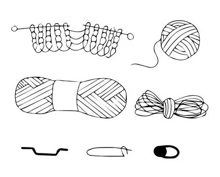 Set of knitting items. Hobby and handicraft concept. Vector illustration in Illustrazione stock