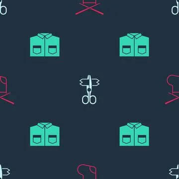 Set Knitting needles, Scissors and Shirt on seamless pattern. Vector Stock Illustration