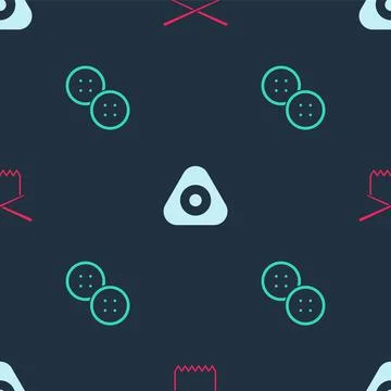 Set Knitting needles, Sewing chalk and button on seamless pattern. Vector Illustrazione stock