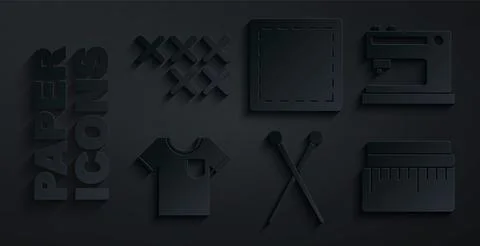 Set Knitting needles, Sewing machine, T-shirt, Tape measure, Pattern and 스톡 일러스트