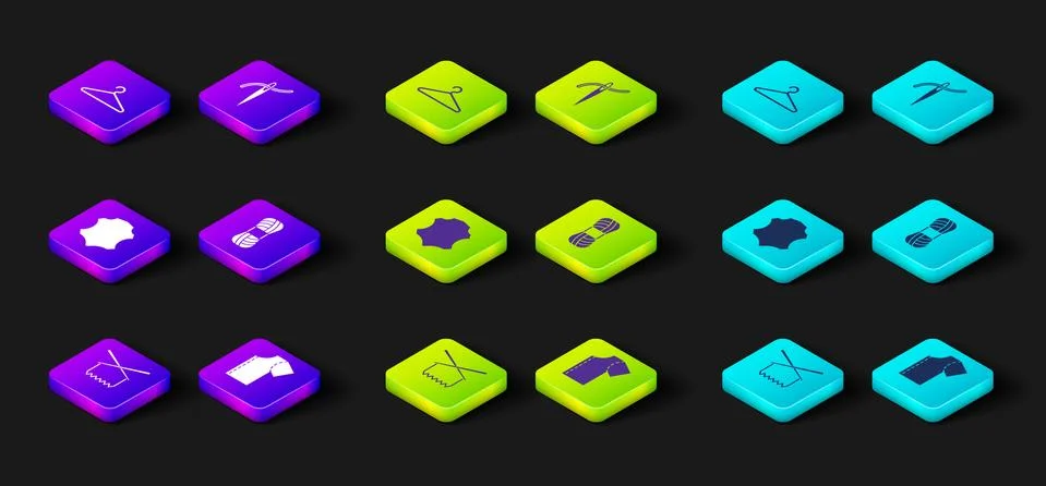 Set Knitting needles, Sewing pattern, Leather, Yarn, Needle with thread and Stockillustratie