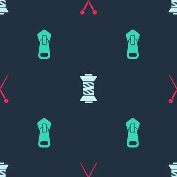 Set Knitting needles, Sewing thread and Zipper on seamless pattern. Vector 스톡 일러스트