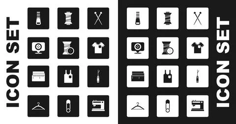 Set Knitting needles, Sewing thread and button, Location tailor shop, Zipper, T Stock Illustration