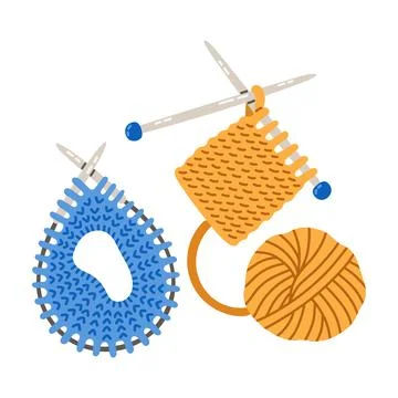 Set of knitting needlework yarn balls in blue and yellow colors vector Stock Illustration