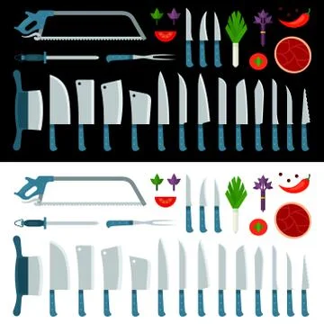 Set of knives. on light background. Chef's knife, santoku, bread knife, meat Stock Illustration