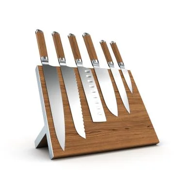 Set of knives on a magnetic base isolated on white background Illustrazione stock