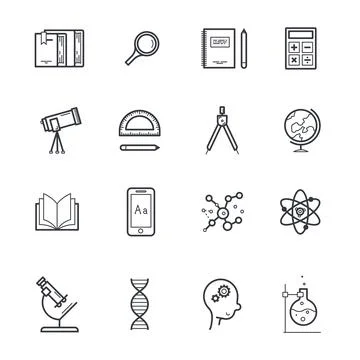 Set of knowledge and education icons. Collection of outline fully editable ve Stock Illustration
