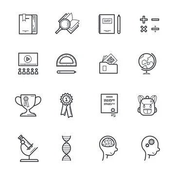 Set of knowledge and education icons. Collection of outline fully editable ve Stock Illustration