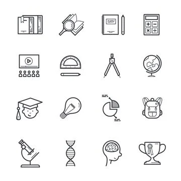 Set of knowledge and education icons. Collection of outline fully editable ve Stock Illustration