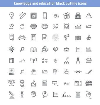 Set of knowledge and education icons. Collection of outline fully editable ve Stock Illustration