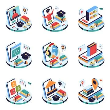 Set of Knowledge Isometric Illustration Illustrazione stock
