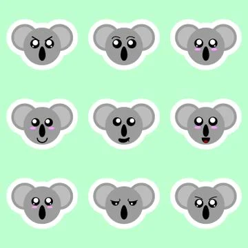 Set of koala stickers. Different emotions, expressions. Vector illustration. Stock Illustration
