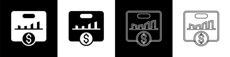 Set KPI - Key performance indicator icon isolated on black and white background Stock Illustration