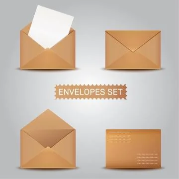 Set Kraft envelopes. Open and closed envelope Illustration